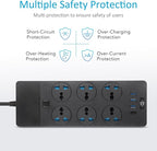 Australia Travel Adapter, Jumpso Australian Power Strip with 6 Universal Outlets 4 USB Charging Ports (1 USB C), Type I AU Plug Adapter for US to New Zealand China Argentina Fiji