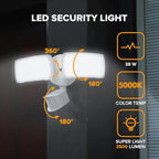 LUTEC 38W 3500 Lumen LED Motion Activated Integrated Dual-Head Floodlight Outdoor with Motion Sensor, 5000K Daylight, Dusk to Dawn, Exterior Security Wall Light for Patio, Garden, Yard(White)