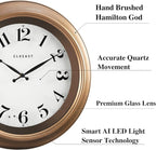 CLXEAST 18 Inch Glow in The Dark Wall Clocks for Living Room Decor, Large Illuminated Gold Wall Clock,Antique Brushed Gold,House Warming Gifts New Home