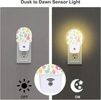 Easter Bunnies and Eggs Night Light, Colorful Rabbits and Flowers Dusk to Dawn Night Light Plug in,0.5w Energy Saving Sleep Friendly NightLight for Kids Boys Girls Home Decor