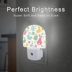 Easter Bunnies and Eggs Night Light, Colorful Rabbits and Flowers Dusk to Dawn Night Light Plug in,0.5w Energy Saving Sleep Friendly NightLight for Kids Boys Girls Home Decor