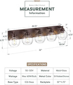 METWET Bathroom Light Fixtures Over Mirror, 5-Light Oil Rubbed Bronze Bathroom Vanity Light with Globe Clear Glass Shade, 32 Inch Modern Sconces Wall Lighting, VL195-ORB-5