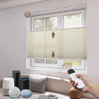 LEXEN Smart Top Down Bottom Up Honeycomb Shades - WiFi Enabled Motorized Cellular Blinds Compatible with Alexa/Google Home Double Cellular Fabric Light Filtering Insulated Custom Sizes-Beige