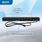ThePoEstore 10 NEMA 5-15R Outlet Surge Protector PDU, 120V 15A 3600J 10KA, 1U Rack Mount Power Strip for Network Server Racks, AV Equipment, & More - 14AWG 6ft Cord