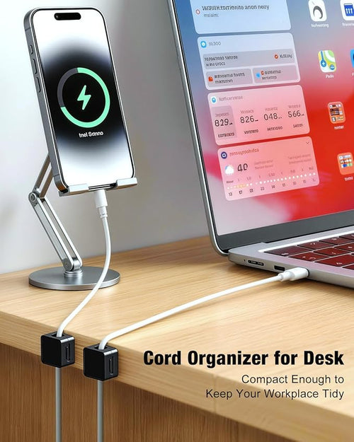 12 Pack Magnetic Cord Organizer Cable Clips, Compact Desk Cable Management Clips, Adhesive Cord Holder for Desk, Wire Organizer Holders for Nightstand, Home, Office Accessory, Car, Wall, Black