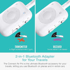 MEE audio Connect Air Pro Bluetooth Wireless Audio Transmitter & Receiver for AirPods or Bluetooth Headphones, 2-in-1 Adapter with Detachable Cable 3.5mm Aux Audio Jack for Airplanes, Auto, Gym, White