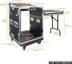 Sound Town Heavy-Duty 1/2" (12mm) Plywood 14U PA DJ Rack/Road ATA Case with 11U Slant Mixer Top, 20’’ Rackable Depth, DJ Work Table and Casters, 14 Space Size, Pro Tour Grade (STMR-14UWT)