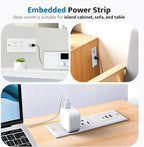 DOACE Recessed Power Strip with 18W USB C Fast Charging Conference Recessed Outlet,Space-Saver for Furniture Side Table,2 AC Outlets,3 USB Ports,6ft Cord, 45° Thin Flat Plug, White