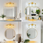 FDPBY Modern 3 Light Crystal Vanity Light, Brushed Gold Vertical Bathroom Light Fixture Over Mirror for Dressing Table Sink, Compatible with Dimmable Bulbs (Bulbs Not Included)