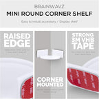 BRAINWAVZ Mini Circular Corner Shelf Mount for Security Cameras, Baby Monitors, Speakers, Plants & More, Universal Holder, Strong Adheasive, No Mess, Screwless (White)