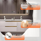 Bathroom Vanity with Double Sink - Smart Defogging Mirror & LED Lights on Both Sides, Floating Bath Sink Cabinet | 2 Drawers, Wave Shaped Panel (Khaki, 84IN)