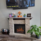 Dimplex Featherston Electric Fireplace with Mantel Surround Package | Pine with Gray Stone-Look, Includes 28" Electric Firebox Heater | 1500W | LED Flames | Remote Control | #GDS28L8-1152LR