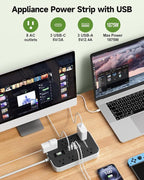 Appliance Power Strip- 14 Guage Heavy Duty Extension Cord, 24in, 8 AC Outlet& 6 USB Ports 4.8A USB Charging Station, 1080J, High Wattage for Microwave, Conditioner, Kitchen, Garage Essentials.