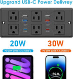 30W Recessed Power Strip USB C, Desk Flush Mount Outlet Plug in 6 AC & 8 USB Ports for Furniture Conference Power Hub, 6FT