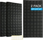 2 PCS Acoustic Panels,48''X24''X2'' Sound Proof Foam Panels for Walls,High Density Fire Resistant & Noise Absorbing for Studio, Office, Home (Black, 2 Pack)