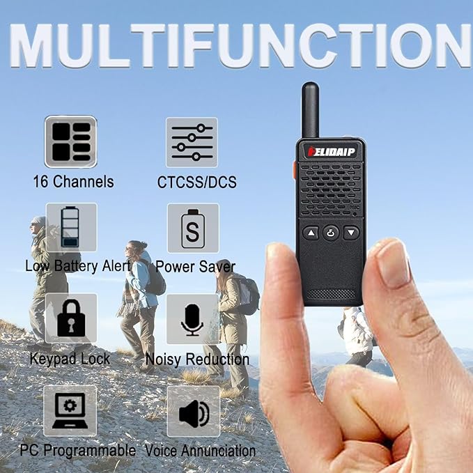 ELIDAIP T-M2 Ultra Mini Walkie Talkies,Rechargeable Two Way Radios Long Range,Portable Two Way Radios Small Walkie Talkies for Adults for Cruise Hiking Hunting Skiing Supermarket (Black&White,2 Pack)