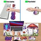 4 in 1 Ergonomic Keyboard Wrist Rest & Mouse Pad Wrist Rest Set, Large XXL Gaming Desk Mat 31.5"x 11.8" with Non-Slip Base, Memory Foam for Home Office Study Gaming, American Flag Mushroom Butterfly