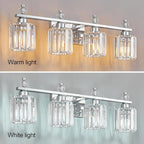 FDPBY Bathroom Vanity Lights 4-Light Chrome Modern Crystal Vanity Light Fixtures Over Mirror Crystal Bathroom Vanity Lighting Fixtures