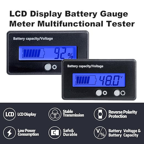 48V Battery Meter - 10-100V Golf Cart Battery Gauge, DC 12V-84V Voltage Indicator for Acid & Lithium Ion Batteries