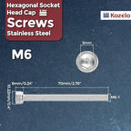 Kozelo 10pcs Socket Head Cap Screws - [M6-1 x 70mm] 304 Stainless Steel Allen Socket Drive for Electrical Motor 3D Printing Fan Engine Replacement Use, Silver