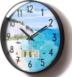 SCOAGE Silent Wall Clock with Temperature Day and Date Blue Mountain and Sea Beach Non-ticking Kitchen Clock Digital Large Display Battery Operated Clocks Decor for Bathroom Living Room Office 12 Inch