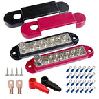 1/4" Stud Power Distribution Block Bus Bar with 12 x #8 Screws, Ampper 5.3" 12V 150A Marine BusBar Battery Distribution Block Kit W/Cover for Car Boat Solar (Red & Black)