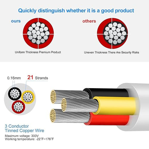 20 Gauge 3 Conductor Electrical Wire, 100FT Low Voltage 20/3 Tinned Copper Stranded 3 Wire Cable, 20 AWG White Flexible Extension Power Cord for Automotive, LED Lamp, Outdoor Landscape Lighting Etc