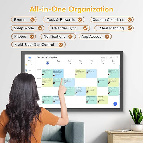 27" Smart Digital Calendar for-Family-Business-Planner - Electronic Calendar for Business Chore Chart, Touchscreen Display for Family Schedules, Wall & Desk Mountable, Christmas Gift for Mom Dad