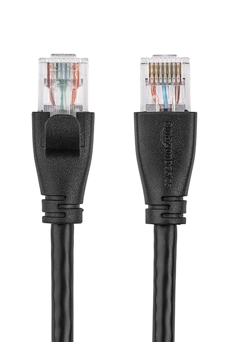 Amazon Basics RJ45 Cat 6 Ethernet Patch Cable, 1Gpbs Transfer Speed, Gold-Plated Connectors, 5 Foot - Pack of 5, Black