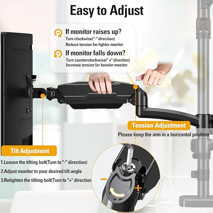 DreamAxis Triple Monitor Mount up to 32" Computer Screen, up to 19.8lbs Each, Adjustable 3 Monitor Stand with Clamp & Grommet Kit, Gas Spring Arm with Tilt Swivel Rotate, VESA Mount 75x75/100x100mm