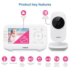 VTech VM3252 No WiFi Video Baby Monitor - 2.8" Screen, 1000ft Long Range, Auto Night Vision, 2-Way Talk, Temperature Sensor, Lullabies