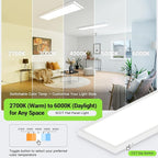 1x4 LED Flat Panel Light,Surface Mount Ceiling Light,5CCT 3000K/3800K/4500K/5200K/6000K,24W/30W/40W 5200LM Smooth Triac Dimming(10-100%),LED Light Fixture for Office Kitchen Garage,White - 2Pack