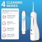 JNGOODS Cordless Water Dental Flosser Oral irrigator,JNGOODS 300ml Rechargeable Water flosser for Teeth IPX7 Waterproof 4 Modes Portable Oral Irrigator with 4 Jet Tips, Travel Home use (White)