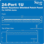 ICC 24-Port CAT6A Keystone Shielded 1U Patch Panel with CAT6A Shielded Keystone Jacks, 19” Rackmount Housing and Cable Support Bar, Protects Against EMI, UL Listed PoE++ Compliant, ICMPP246AS