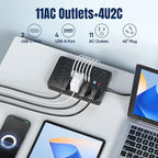 JouleLoom 20 FT Flat Plug Surge Protector Power Strip,11 Multiple AC Outlets with 6 USB Ports (2 USB C), 20 Feet Extension Cord, 1250W/10A, One Touch Switch Button, 17 in 1 Compact powerstrip