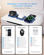 Iseyyox Charging Station for Apple Devices - 3 in 1 Magnetic Foldable Wireless Charger Dock - Travel Charging Pad for MagSafe iPhone 16 15 14 13 12 Pro Max Plus Watch & Airpods