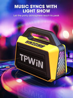 TPWIN Portable Bluetooth Speakers - Wireless Jobsite Speaker 80W Peak, TWS, Light Shows, Loud Speaker with Deep Bass, BT 5.3, IPX6 Waterproof, 20H Playtime for Outdoor Beach Camping Garage - Yellow