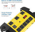 CCCEI Heavy Duty Power Strip with USB, Workshop 8 Outlet Surge Protector 2700 Joules, Industrial Metal 15Amp Power Strip, 20 FT Extension Cord and Wide Spaced Yellow.