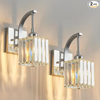 FDPBY Wall Sconces, Set of 2 Chrome Crystal Vanity Lights, Modern Wall Lamp for Bathroom, Hallway, and Makeup, Easy Installation
