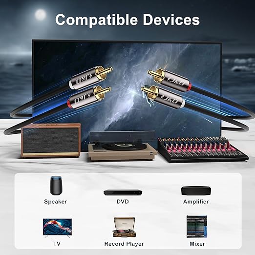 J&D 2 RCA M/M Stereo Audio Cable, Gold-Plated 2RCA Male to 2RCA Male Copper Shell Auxiliary Audio Cord for Home Theater HDTV Amplifiers Hi-Fi Systems Speakers, RCA Audio Cables, 10 Feet