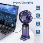 AMPMG LED Digital Display Rechargeable Fan – Portable Handheld & Desk Fan with Adjustable Speeds, USB Charging, Quiet Operation, and Base Stand for Home, Office, Travel and Outdoor Use