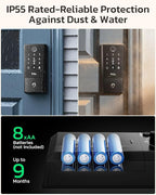 TCL D2 Plus Fingerprint Smart Lock, Wi-Fi Keyless Entry Door Lock, IP55 Weatherproof, Built-in Doorbell, Auto Lock, Easy Install, Black