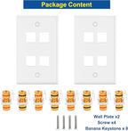 VCE UL-Listed Speaker Wall Plate Gold-Plated, 4-Port Keystone Wall Plate with Banana Jack Binding Post Keystone Jack Insert, 2 Pack