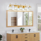 FDPBY Vanity Lights 5-Light Modern Crystal Vanity Light Gold Bathroom Light Fixtures Over Mirror Crystal Bathroom Vanity Lighting Fixtures