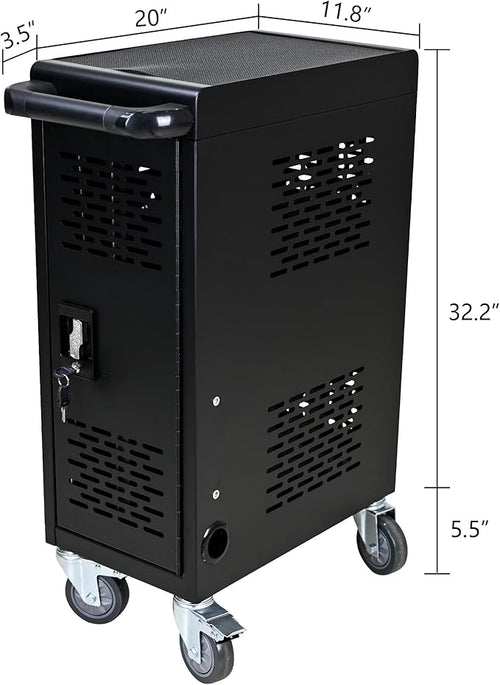 16-Device Mobile Charging Cart with Charging Power Strip and Front and Rear Access Locks, Cable Management, Up to 14", Safe Charging Cabinet for Chromebooks, Tablets, Laptops Black