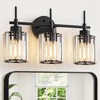 EJIAXIN 3 Light Crystal Vanity Light, Bathroom Lighting Fixtures Over Mirror Black Crystal Wall Light Bath Wall Lighting Modern Bath Wall Sconce Lighting for Bedroom Living Room