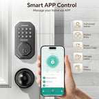 VCHOO Keyless Entry Door Lock with Handle, App Control Door Locks for Front Door, Auto Lock Keypad Door Lock with Handle, Smart Door Lock for Home Hotel Bedroom with 2 Door Knobs