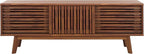 SAFAVIEH ESMA TV Stand for up to 65" Flatscreen – Walnut Brown, Sliding Doors with Interior Storage, Entertainment Media Console (MED9640A)