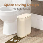 Bathroom Trash Can with Lid Automatic 2 Gallon Sensor Trash Bin, 7.5 Liter Smart Rubbish Bin, Motion Sensor Waterproof Bathroom Decor, Plastic Narrow Garbage Can for Bedroom, Office, Beige