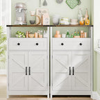 Farmhouse Bathroom Storage Cabinet with Barn Doors, Bathroom Storage Organizer with Drawers, Rustic Freestanding Floor Cabinet for Kitchen, Living Room, White